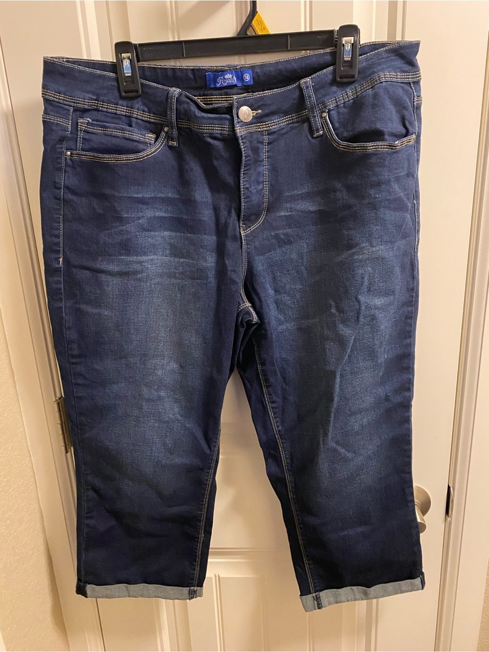 Royalty for me Jeans 16 Stretch Capri Length Dark Blue Denim Rolled Cuff